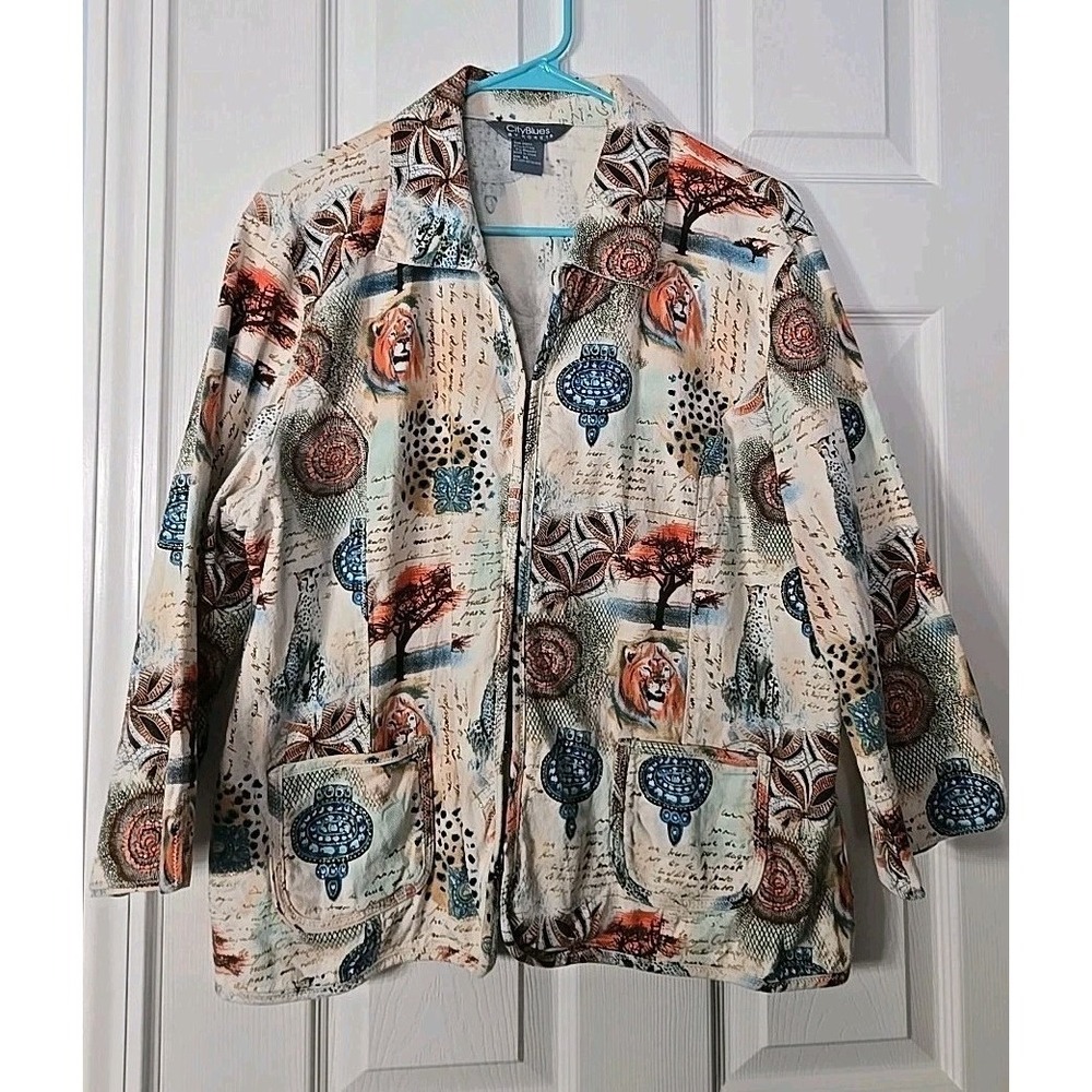 City Blues By Koret Womans Blazer Size XL Safari Print